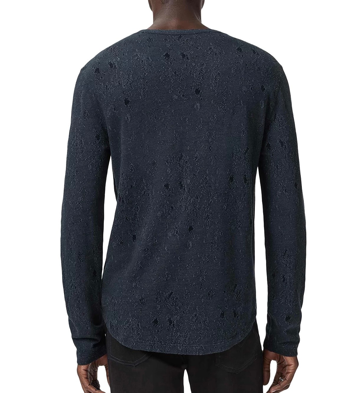 John Varvatos Collection Men's Vera Distressed Jacquard Textured Crew Tee Navy gallery