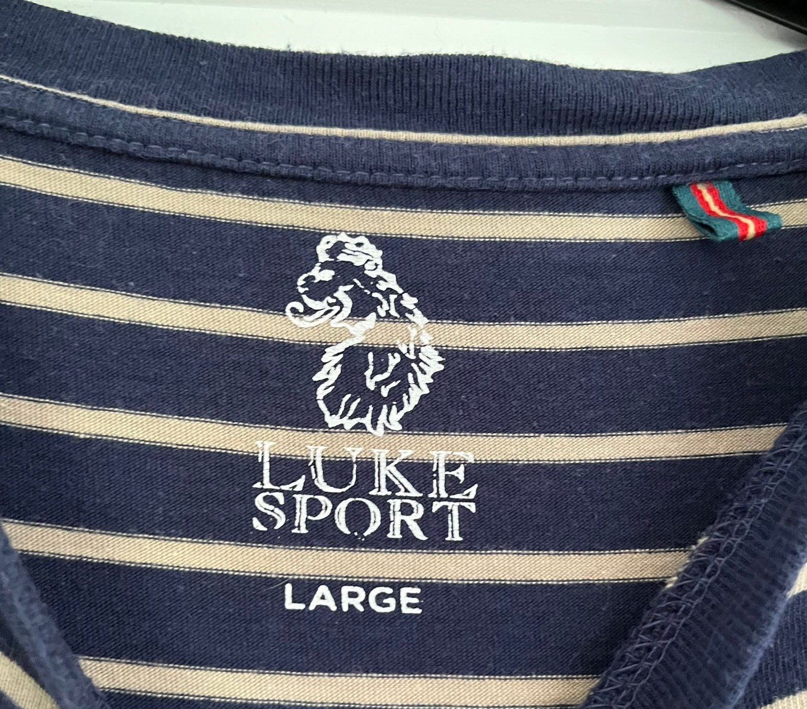 Luke Sport Men's Navy Beige Striped T-Shirt Large Crew Neck Cotton Modal gallery