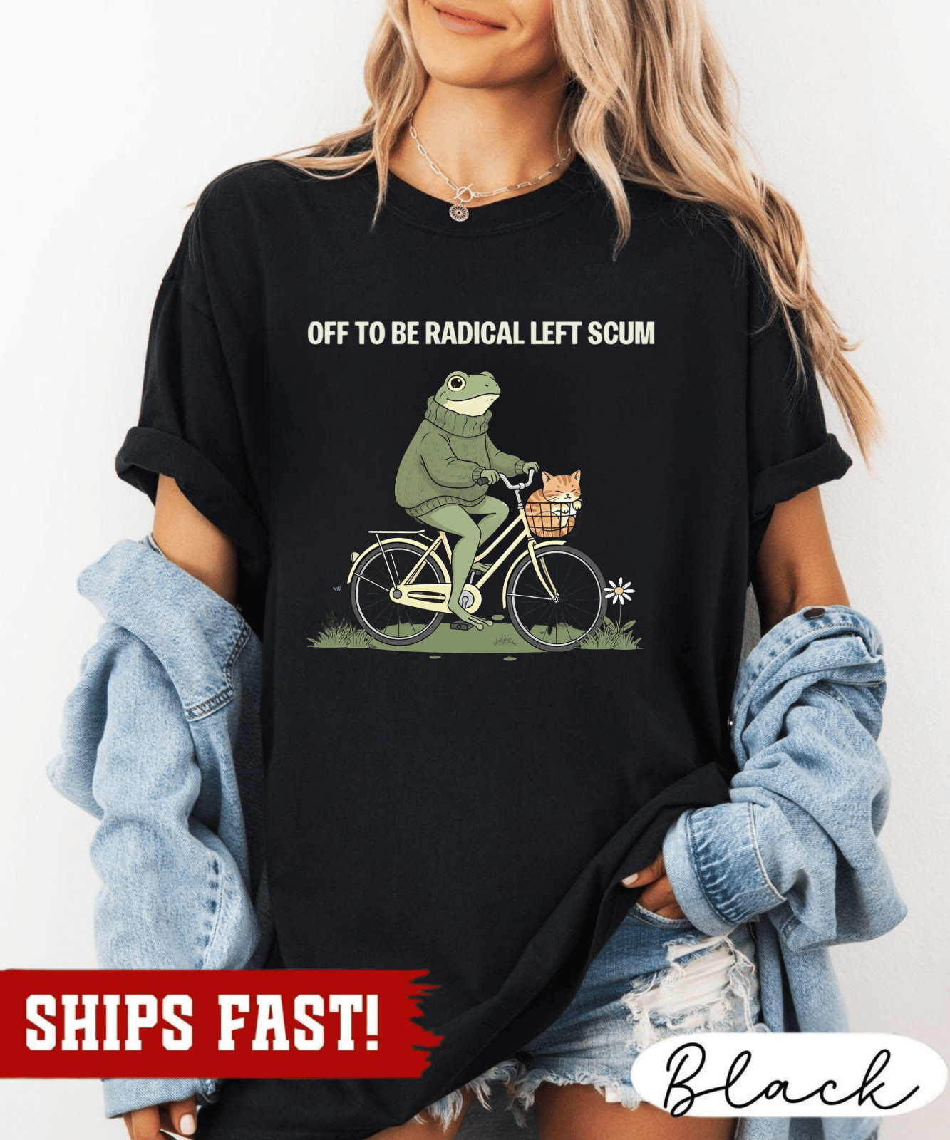 Off To Be Radical Left Scum tshirt, Frog and Cat In Bicycle Resistance shirt, An gallery