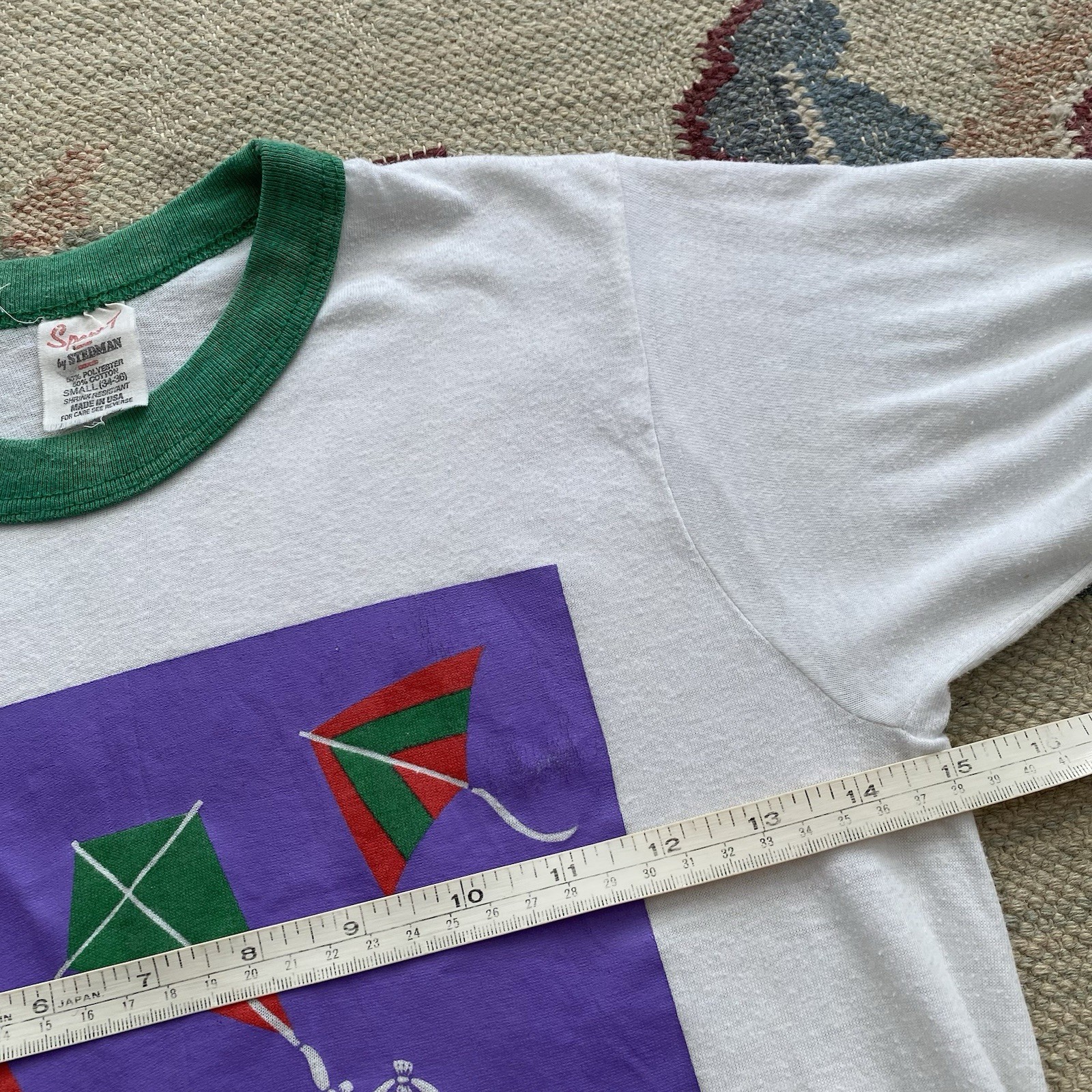 Vintage 80s Ringer T Shirt Small Mayfest 1985 White Green Stedman Kite gallery