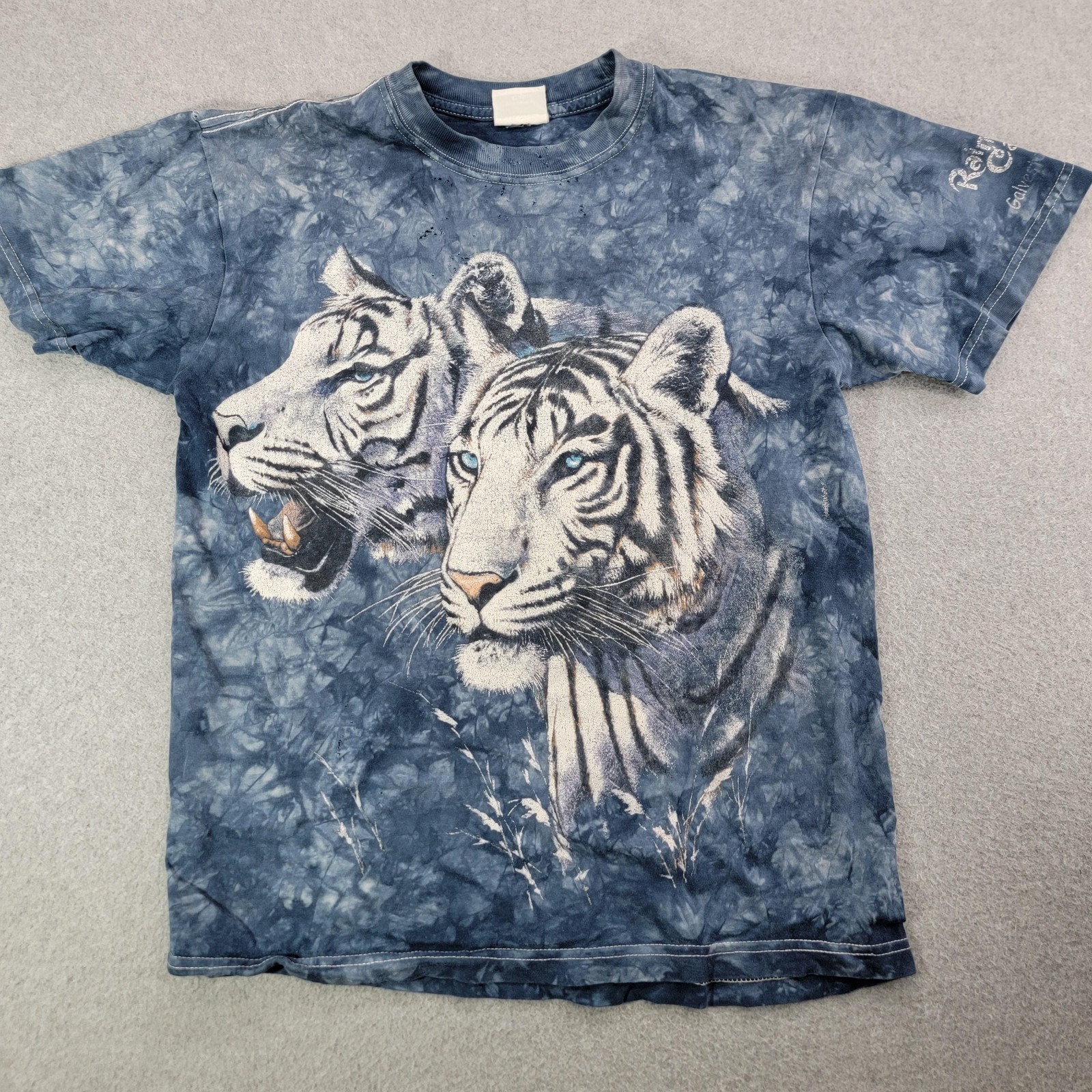 Rainforest Cafe Shirt Mens Small Blue Tie Dye White Tiger Graphic Galveston