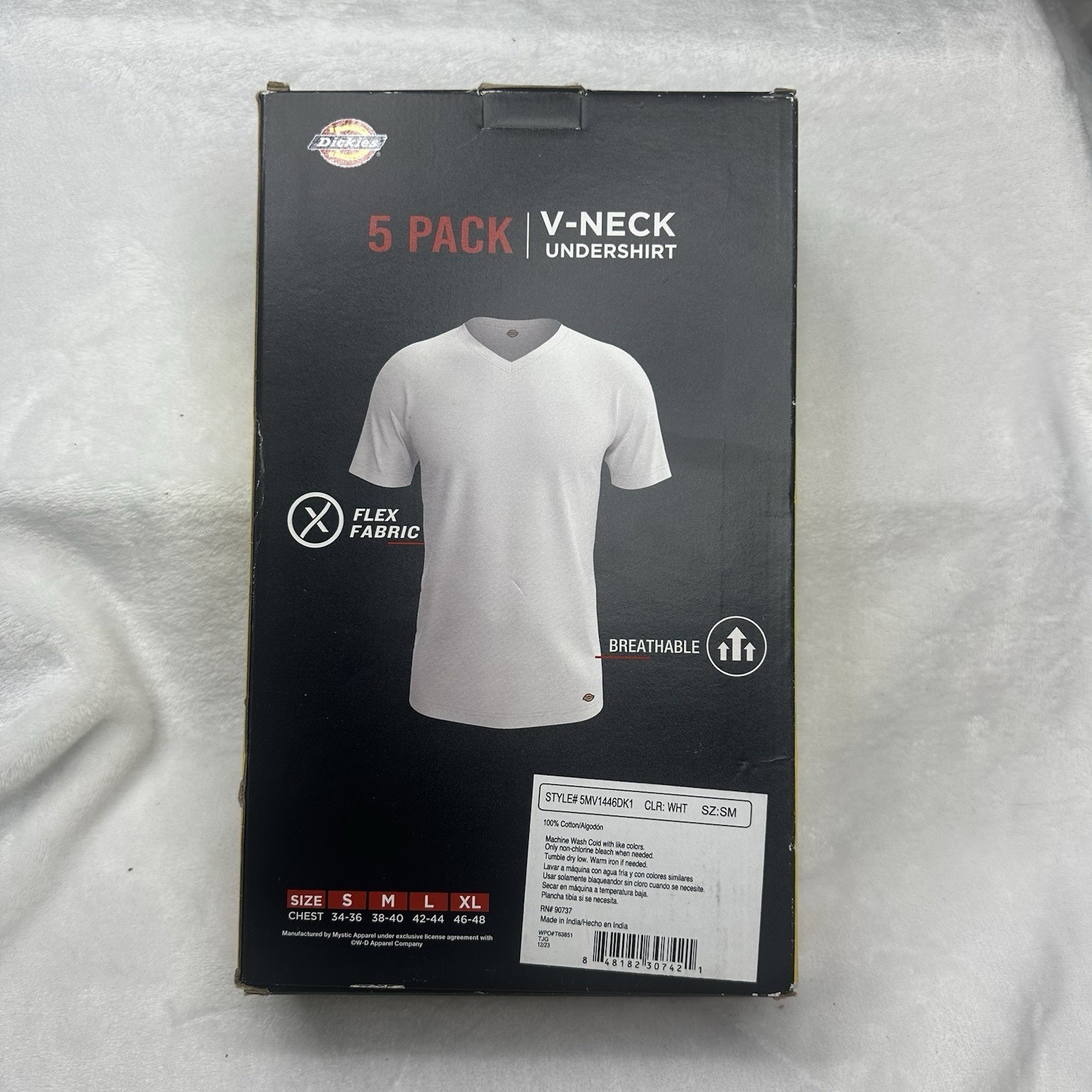 Dickies 5 Pack V-Neck Undershirt T Shirt Men's Small 34-36" White 100% Cotton gallery