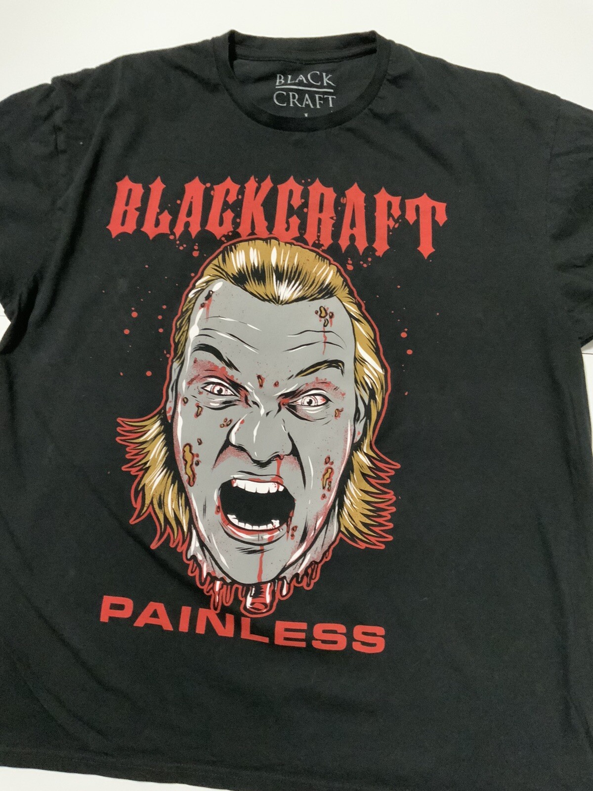 Black Craft Cult Painless Chris Jericho Black Graphic Wrestling T-Shirt Sz. L gallery