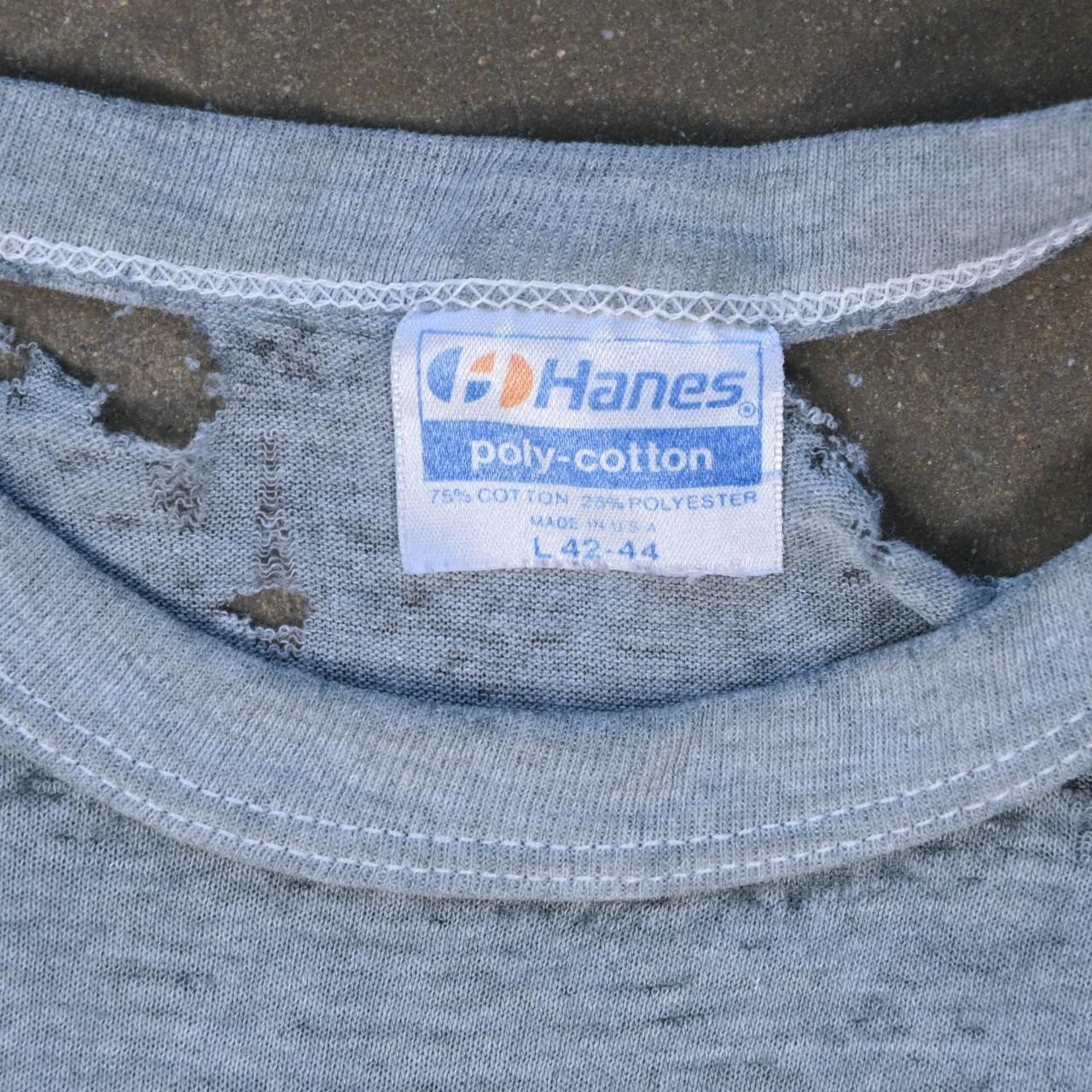 Vtg US Army Heather Gray Single Stitch Destroyed Hanes T Shirt Poly Cotton L gallery