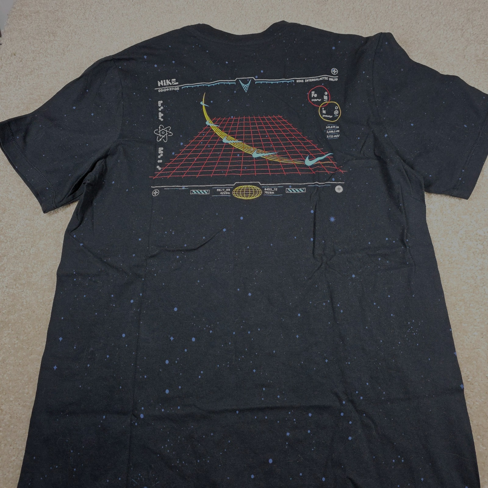The Nike T-Shirt Mens Size M Space Grid Atom Design Dark Navy Blue Graphic Print gallery