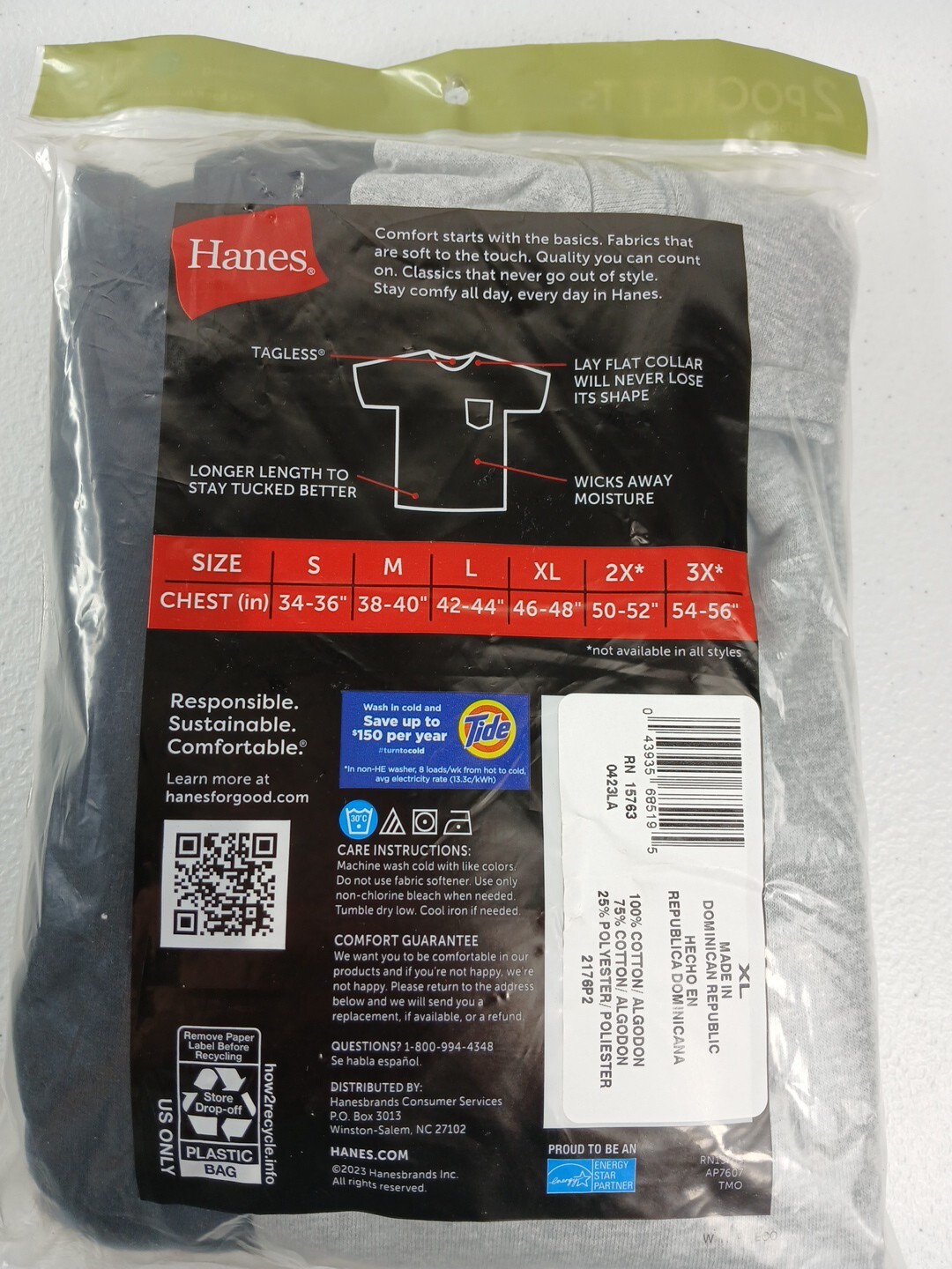2 Pack Hanes Men Pocket T-Shirts Comfort Wicking Dri Gray/Black Med, LG,XL #196A gallery