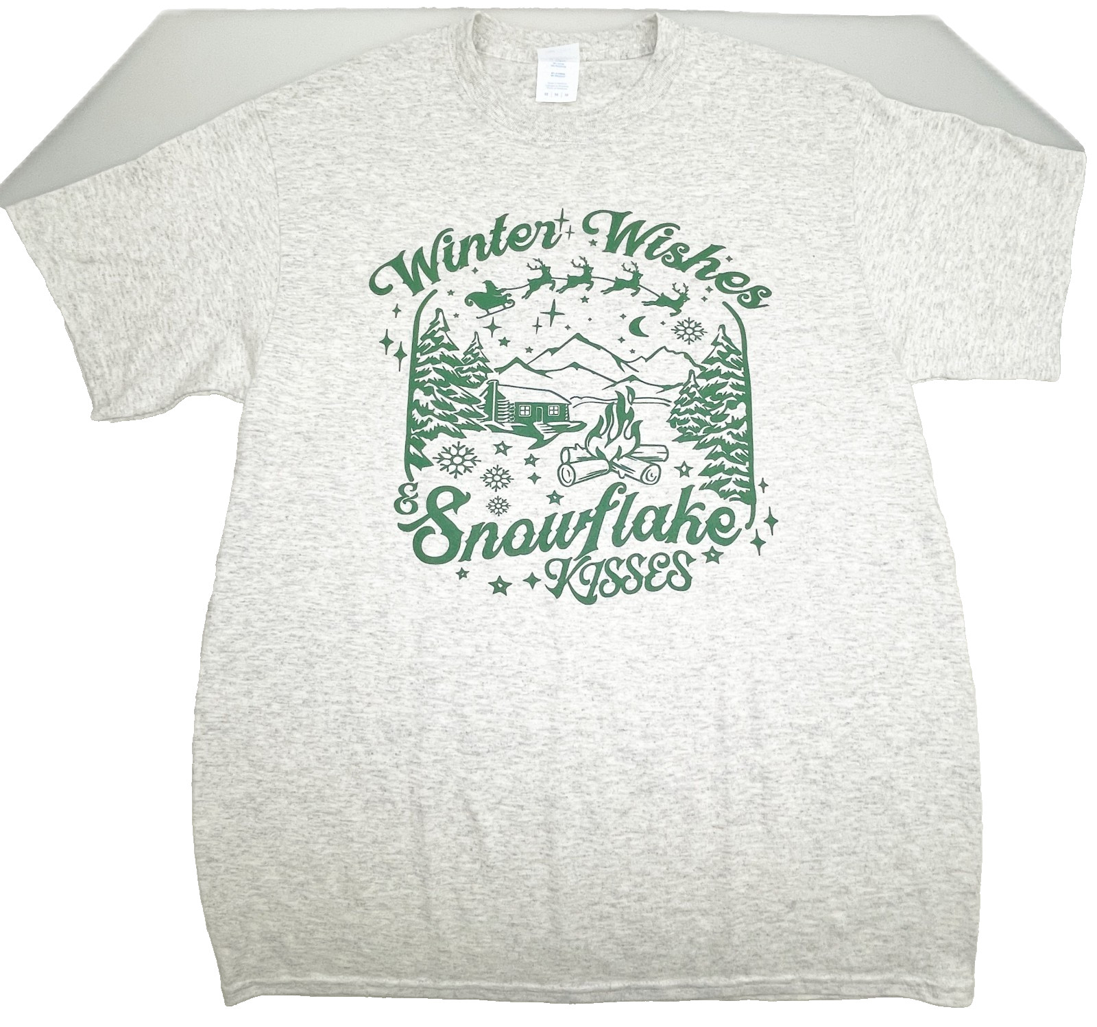Medium Winter Wishes Snowflake Kisses Christmas Holiday T Shirt Log Cabin Santa gallery