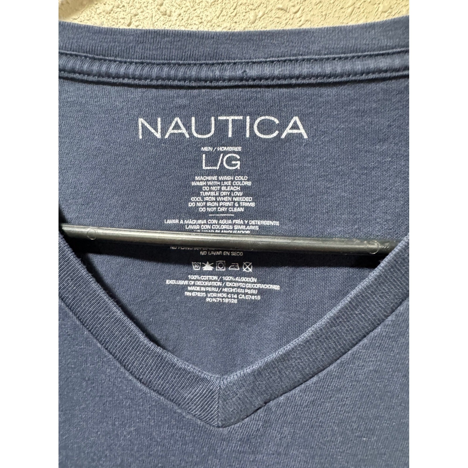 Nautica Mens V-Neck T-Shirt Navy Blue Cotton Logo Short Sleeve Tee Large L/G gallery