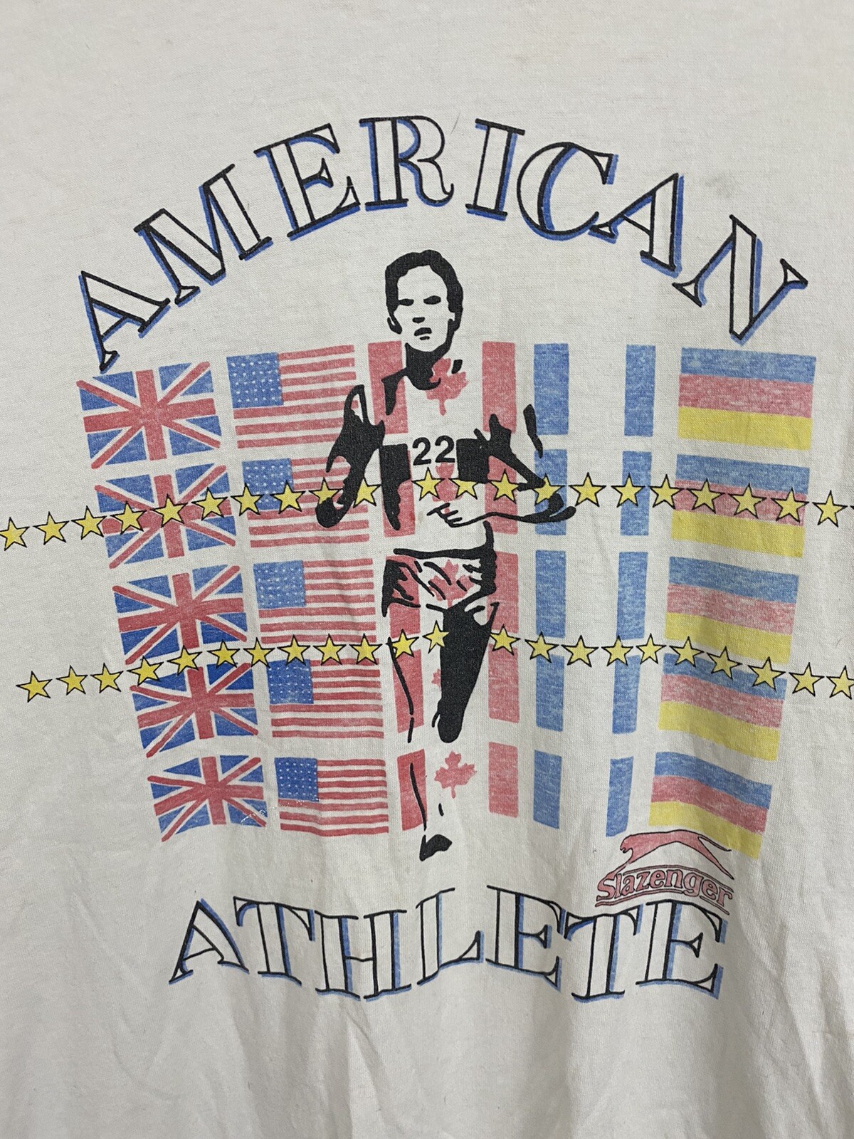 VTG 80s Slazenger American Athlete Runner Marathon Burn Out Paper Thin T-Shirt M gallery