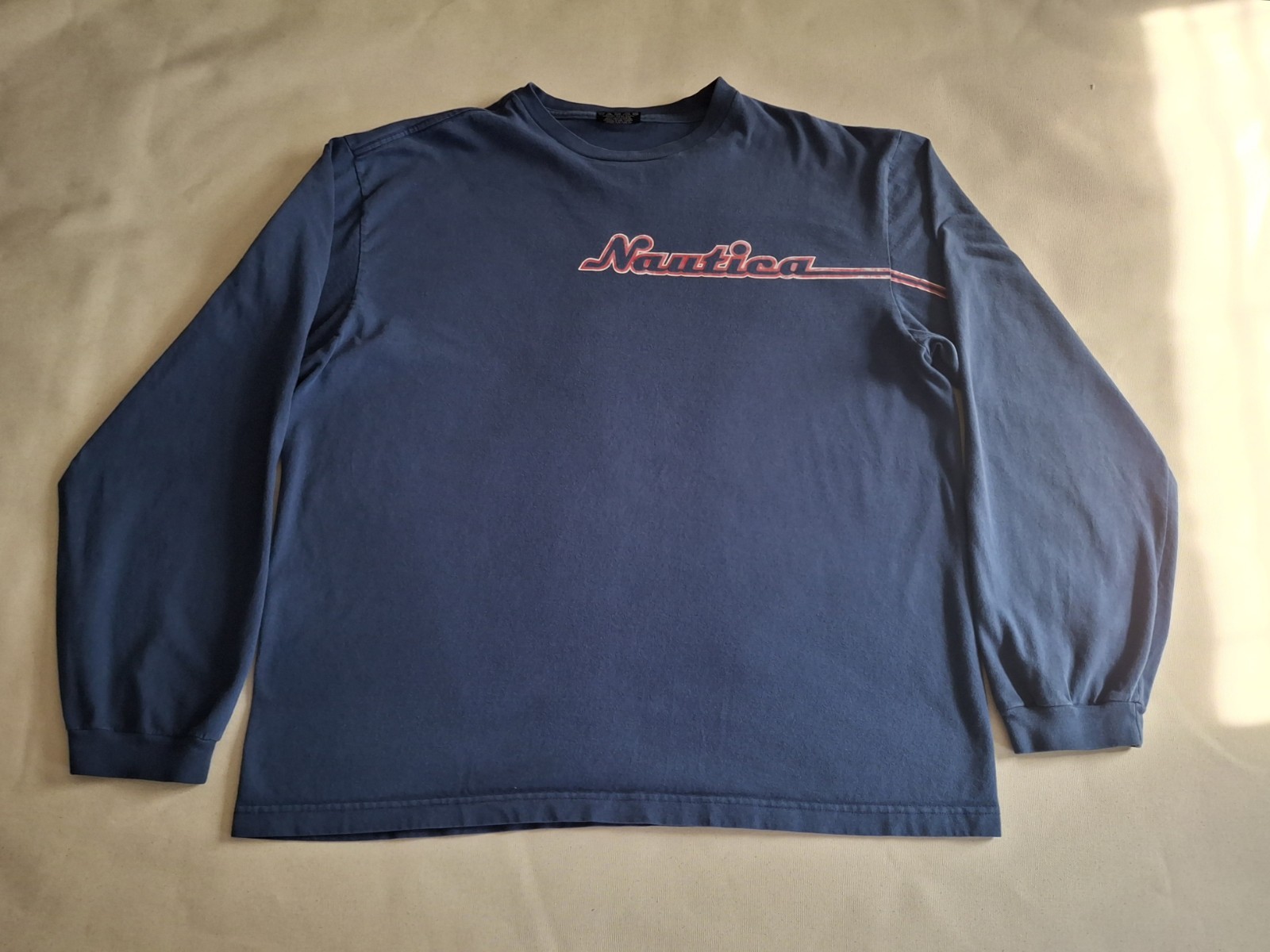 Vintage Y2K Nautica Script Logo Sleece Graphic Men's XXL Long-Sleeve Graphic Tee gallery