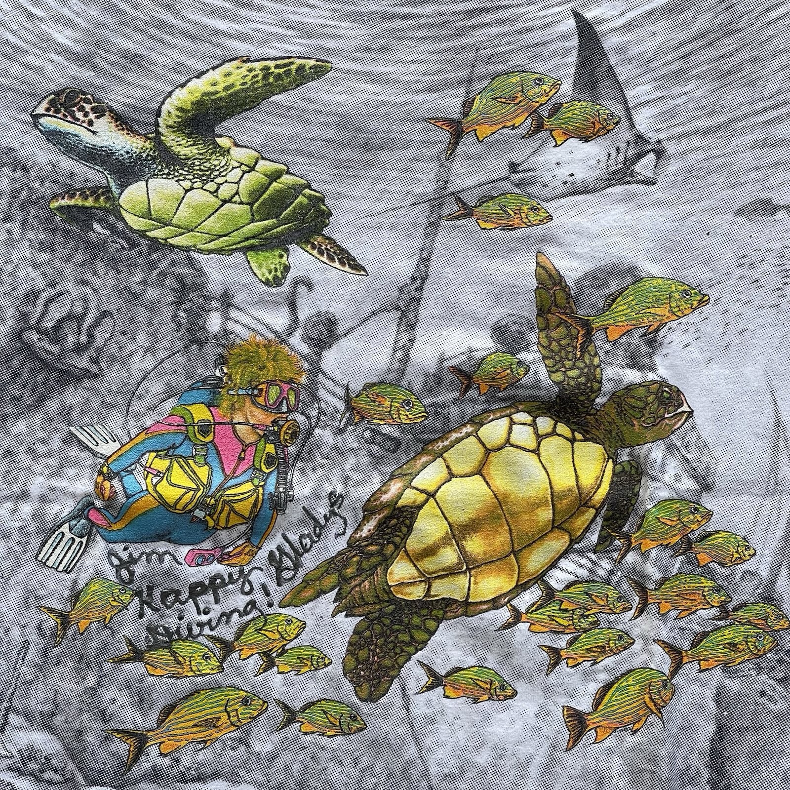 Vintage 90’s Scuba Diver Shipwreck Sharks Turtles Fish Sea Life AOP T-Shirt XL gallery