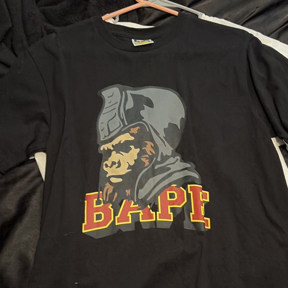 A Bathing Ape BAPE Men’s Black Graphic Logo Crew Neck T-Shirt Size L Cotton