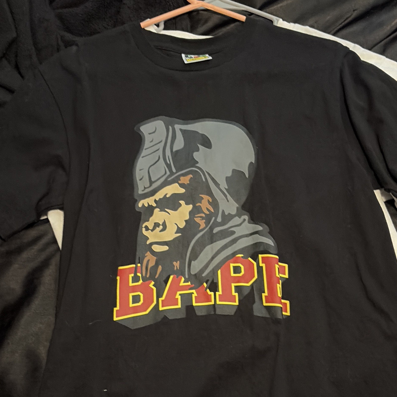 A Bathing Ape BAPE Men’s Black Graphic Logo Crew Neck T-Shirt Size L Cotton