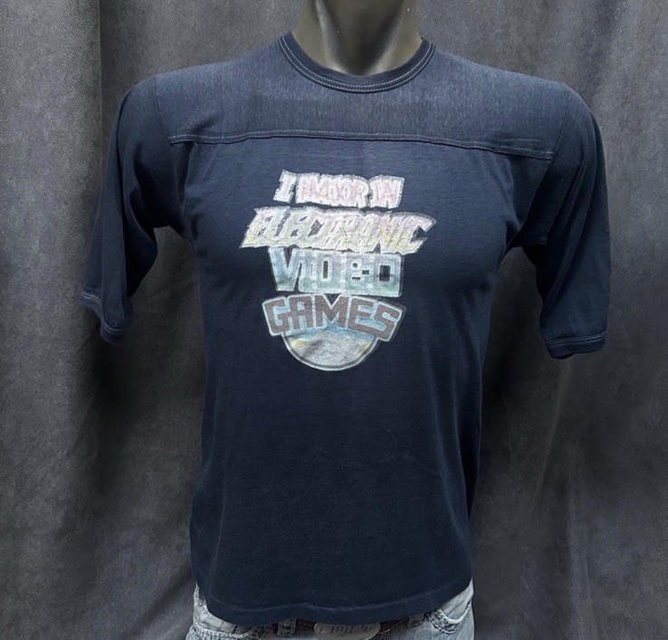 Vtg jersey T-shirt I Major in Electronic Video Games glitter graphic XL gallery