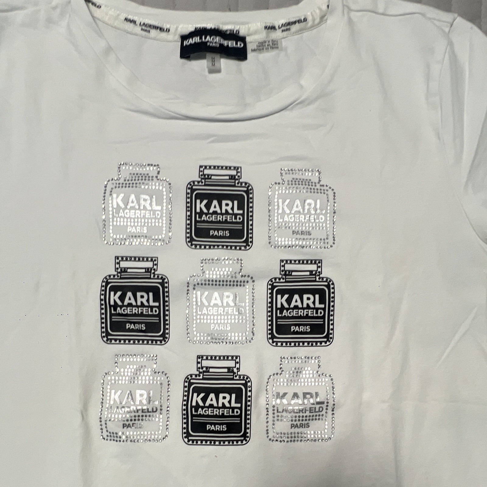 KARL LAGERFELD PARIS Men's White Logo Graphic Print Crew Neck T-Shirt M gallery
