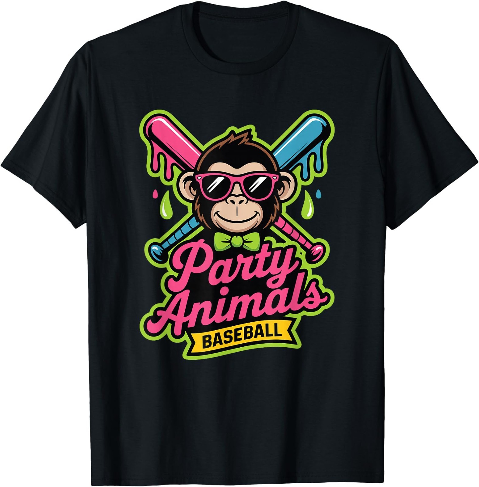 Party Animals Baseball Funny Monkey Vibrant Slime T-Shirt gallery