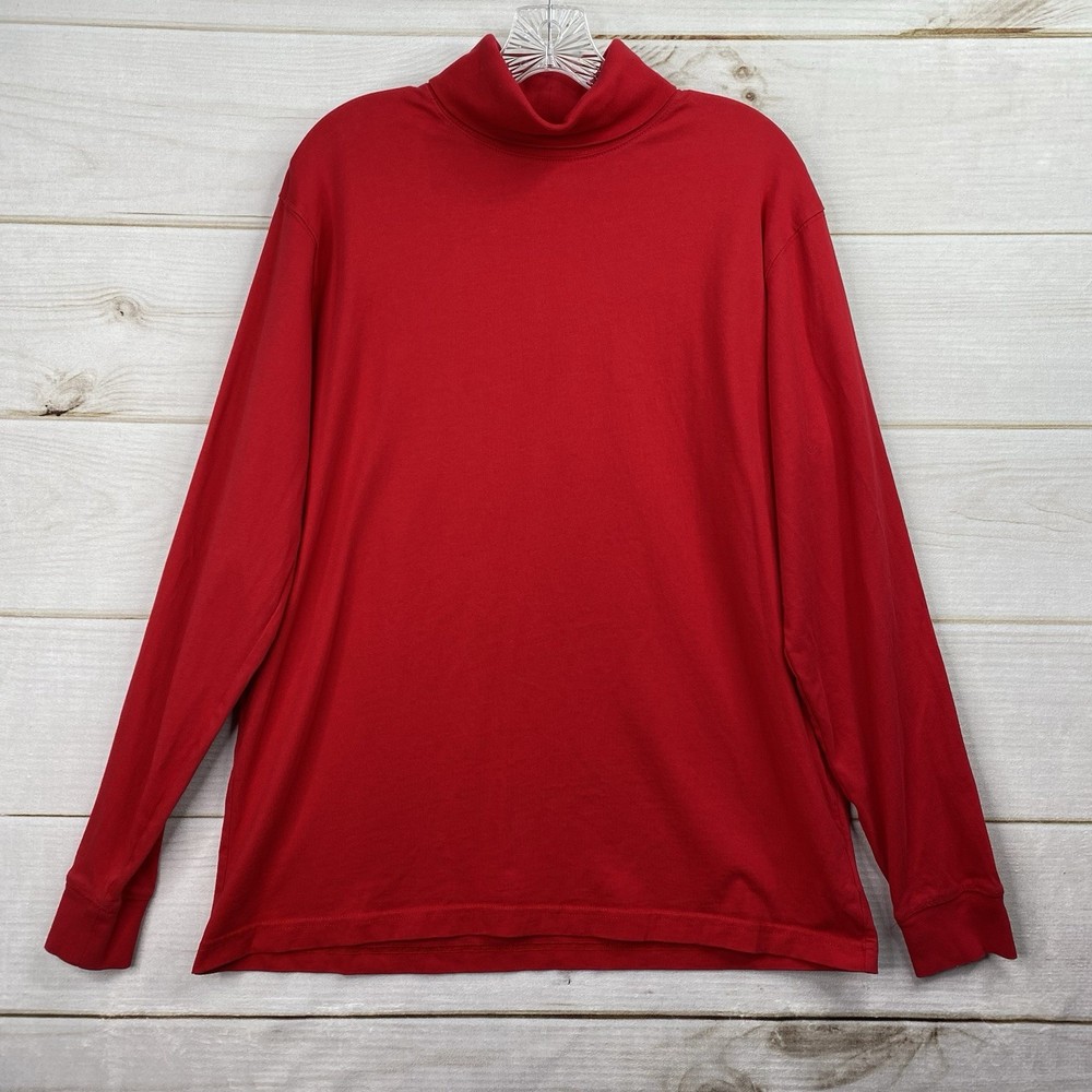 Lands’ End Long Sleeve Turtleneck Shirt Mens L 42/44 Super T Red Classic Holiday