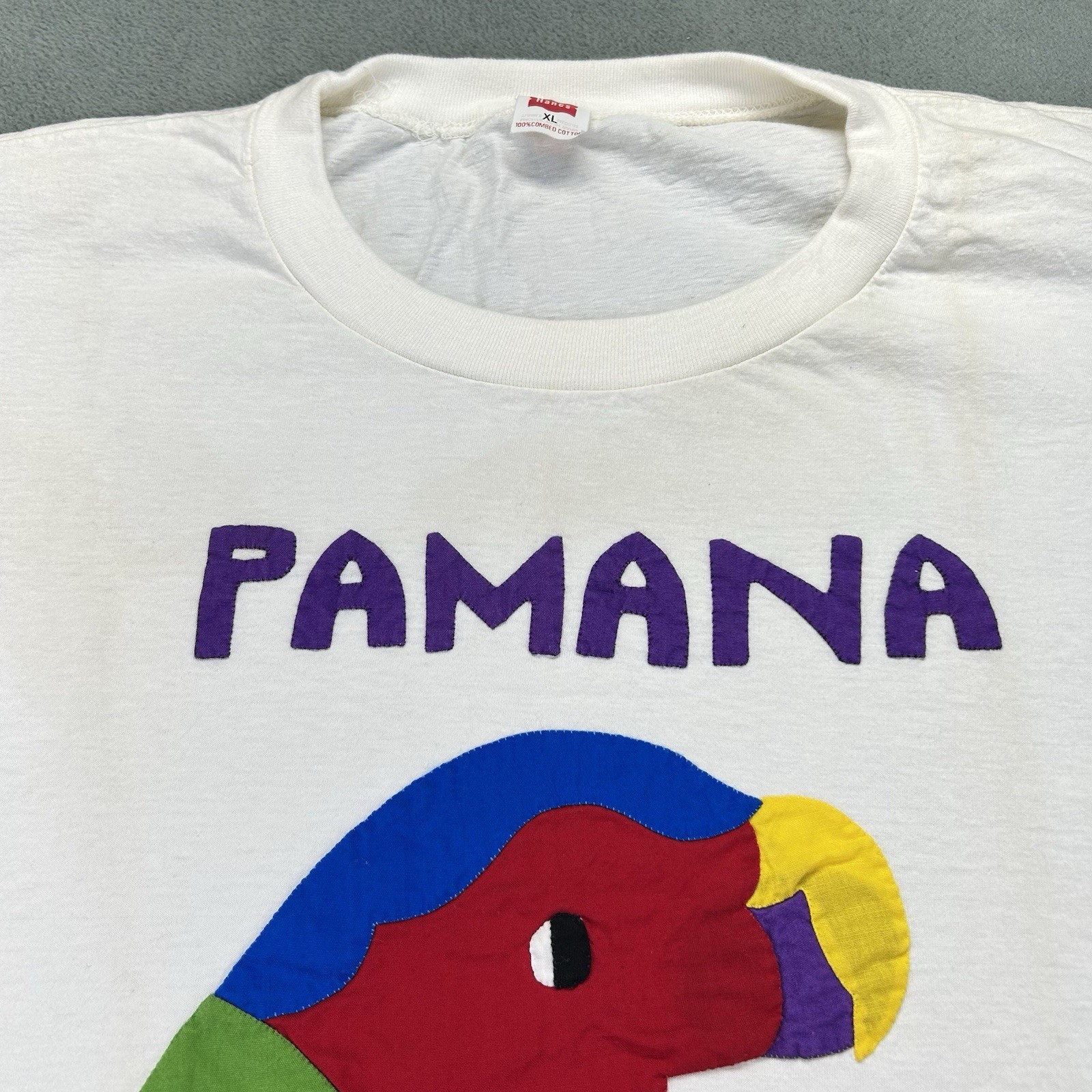 Vintage 1960’s Hanes T Shirt XL Pamana Island Parrot Embroidered Quilted Bird gallery