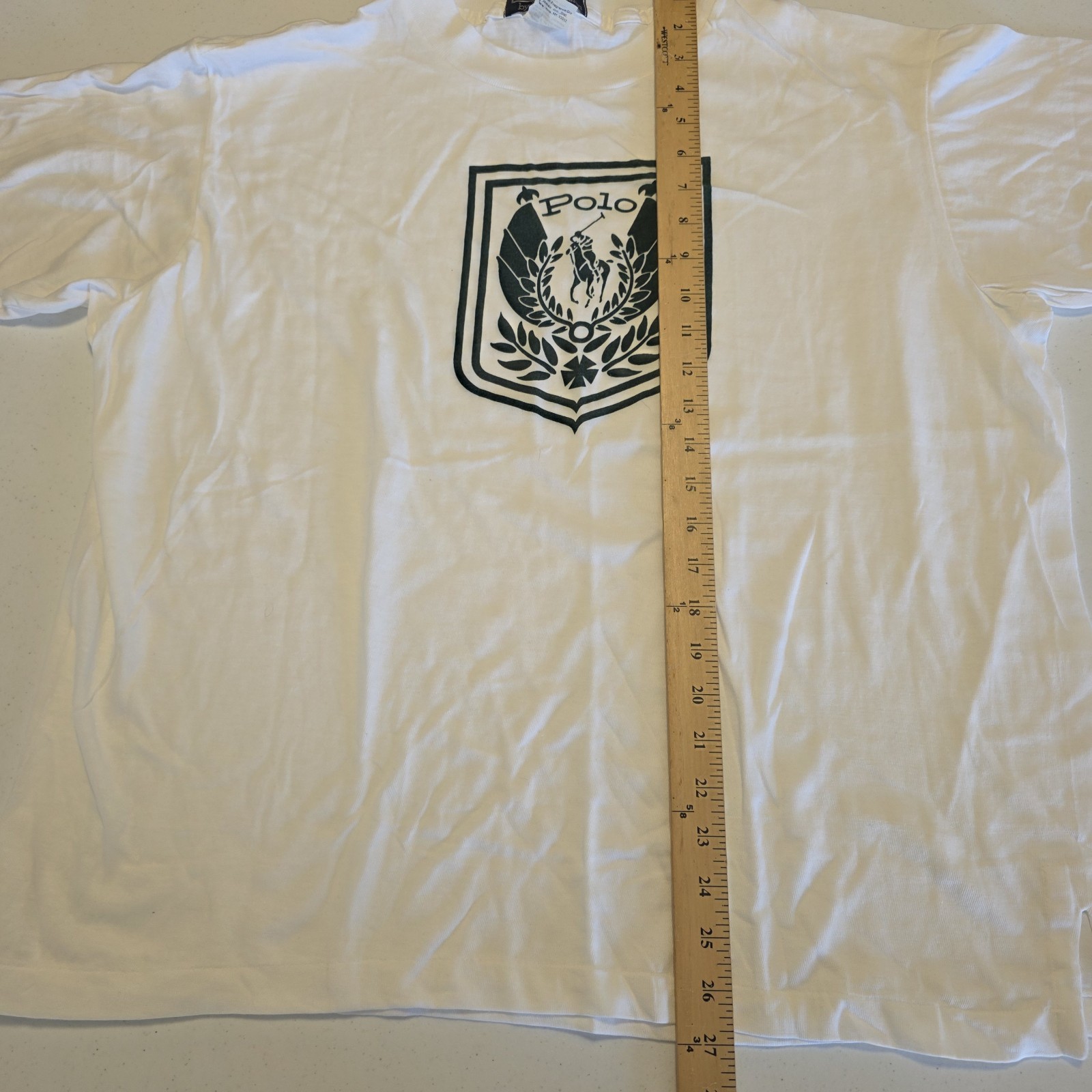 RARE Vintage 80s Polo Ralph Lauren T-Shirt Polo RL Crest Logo OSFA XL Sizing gallery