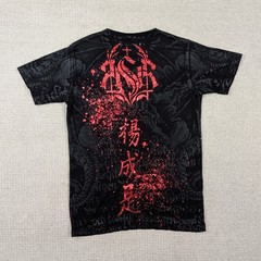 Y2K Raw State Skull Honor Men’s Small Shirt Black Red Foil Affliction Style AOP