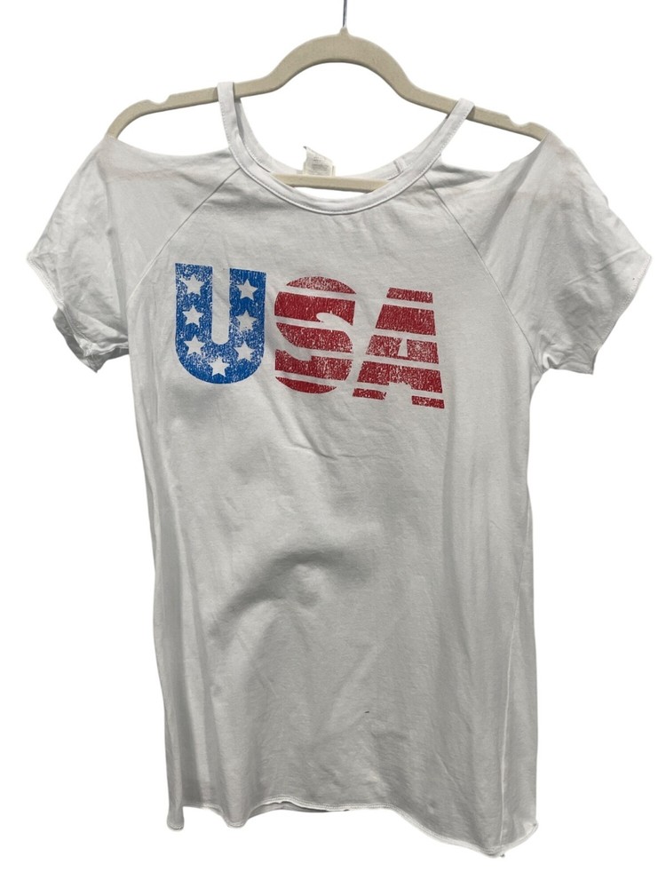 Color Bear Cold Shoulder USA Graphic T Shirt Size L Short Sleeve White Patriotic