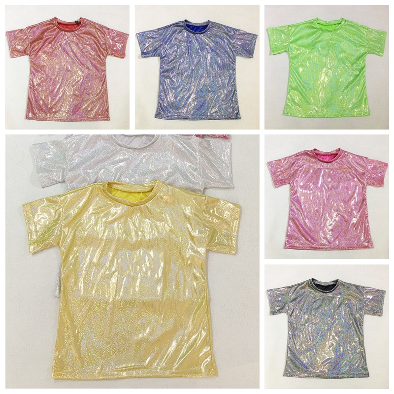 Men Lady Shiny Holographic Shirt Top Tee Dance Disco Costume Glitter Unisex Chic gallery