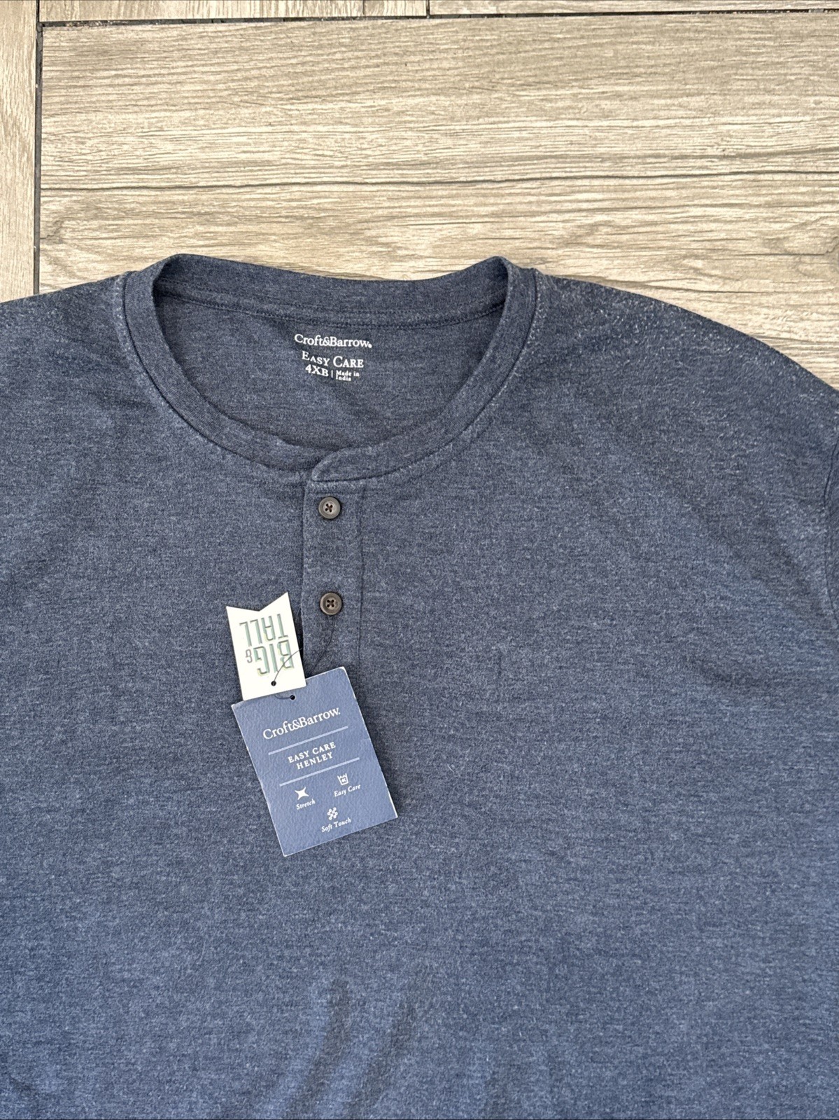 2017 Croft & Barrow Easy Care Long Sleeve Henley Navy Sail Heather Tee Size 4XB gallery