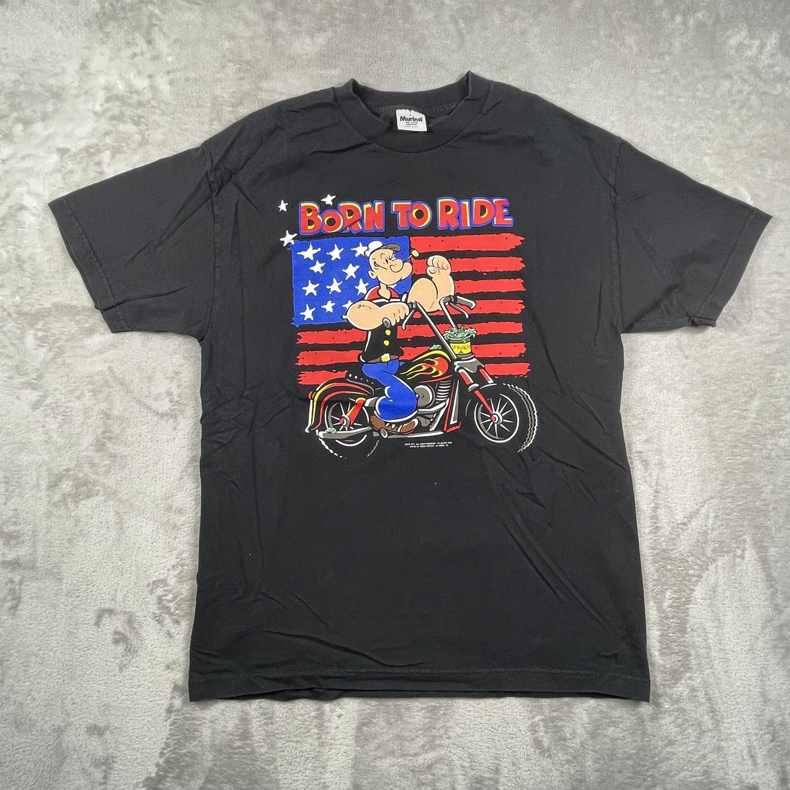 Vintage Popeye Born To Ride Shirt Mens Large Black Murina Biker USA 90s