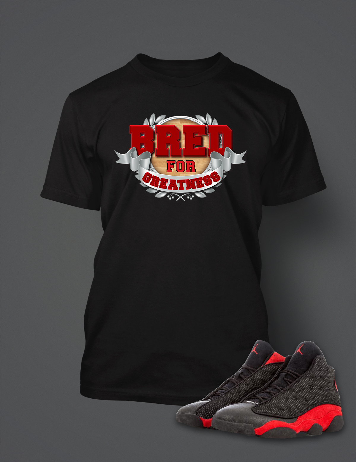 Men’s Big & Tall Bred for Greatness Graphic Sneaker Tee Shirt to Match J13 Shoe