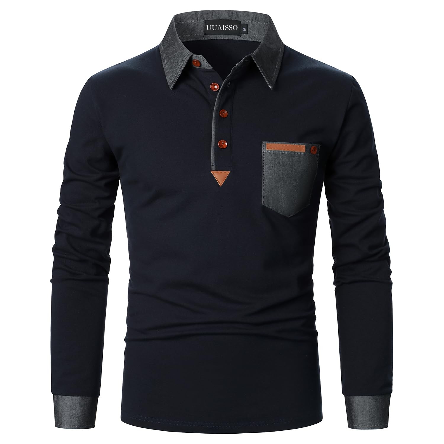 Polo shirt men's long sleeve polo shirts cotton color sewing pocket TShirt slim... gallery
