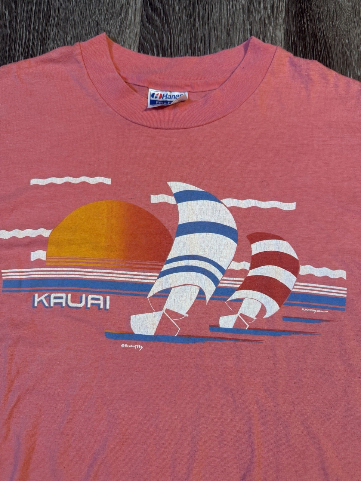 Hanes Fifty-Fifty Mens XL Pink Kauai Sailboat Graphic Crew Neck Short Sleeve Tee gallery