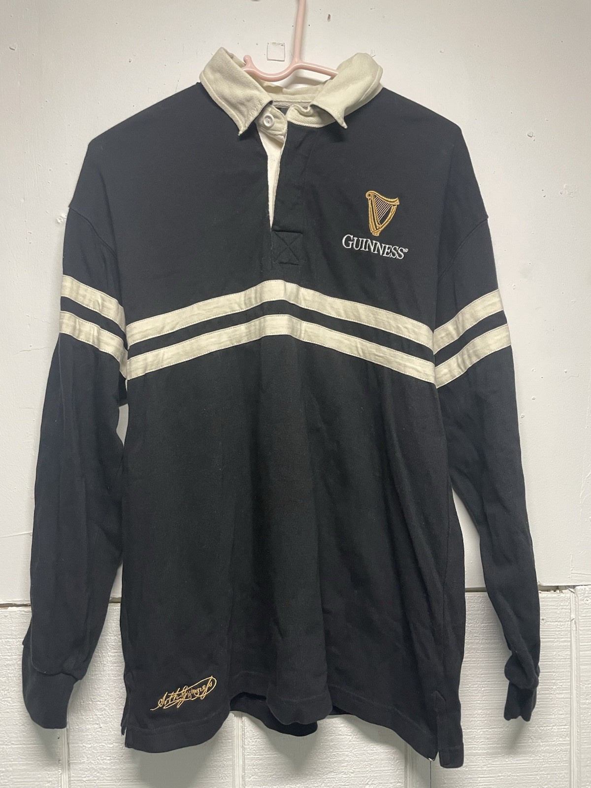 Traditional Craft Ireland Guinness Long Sleeve Black Harp Tape Rugby Shirt gallery