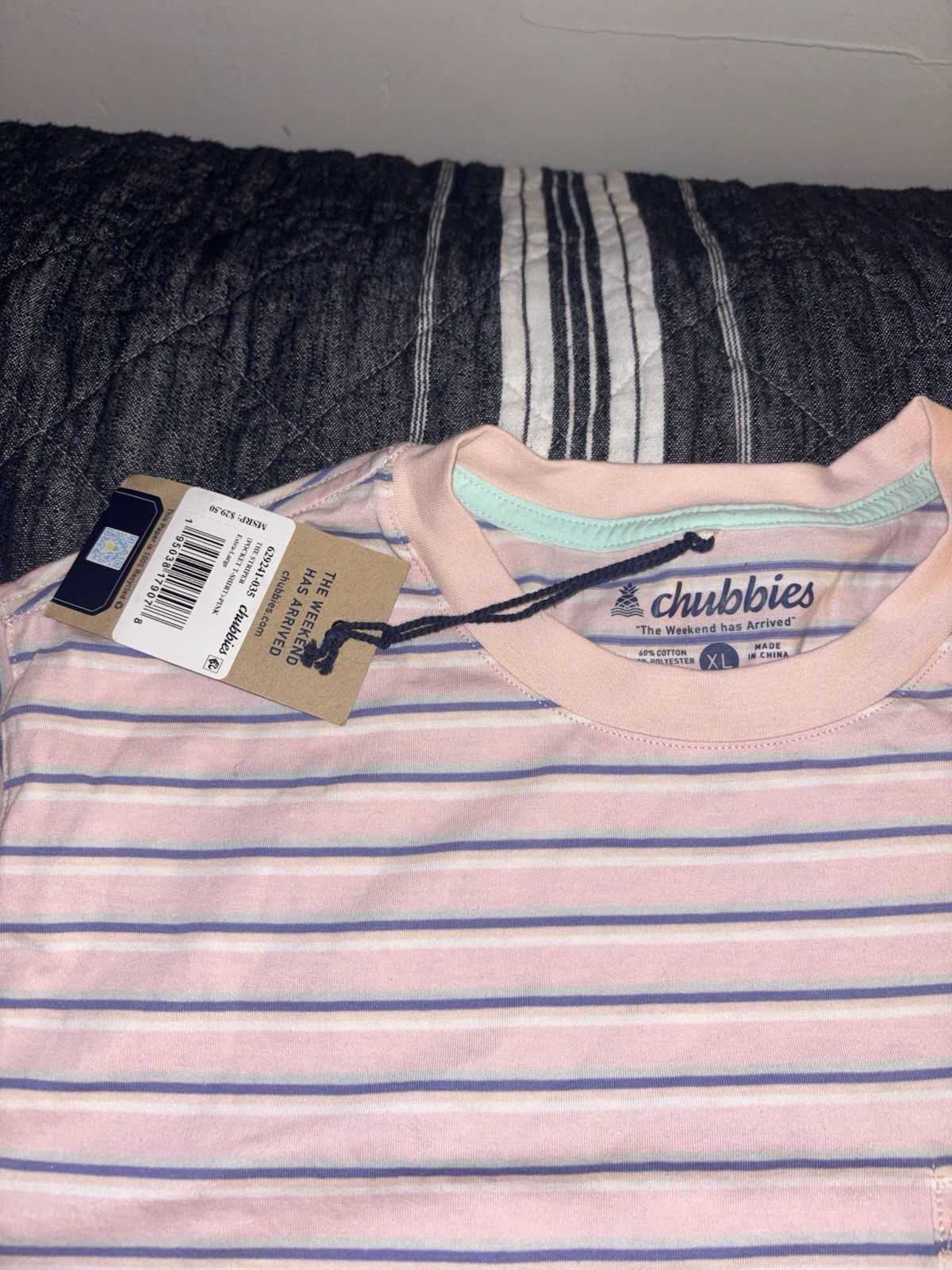Chubbies Men's XL Pink/Blue/White Striped Pocket Crew Neck Short Sleeve Tee gallery