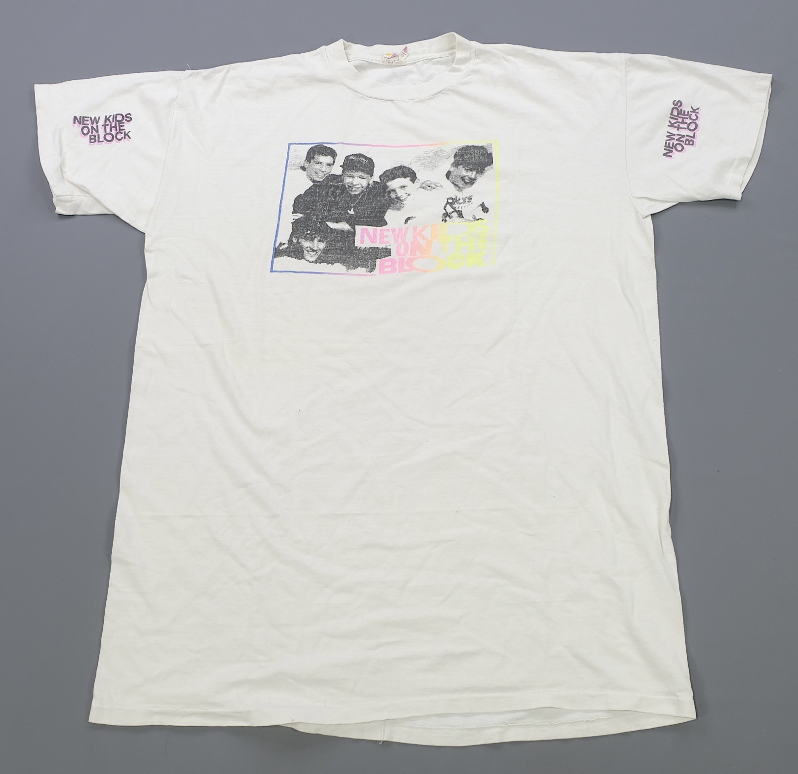 Rare Vintage HOT COTTON New Kids On The Block T Shirt 90s NKOTB White Neon OSFA 