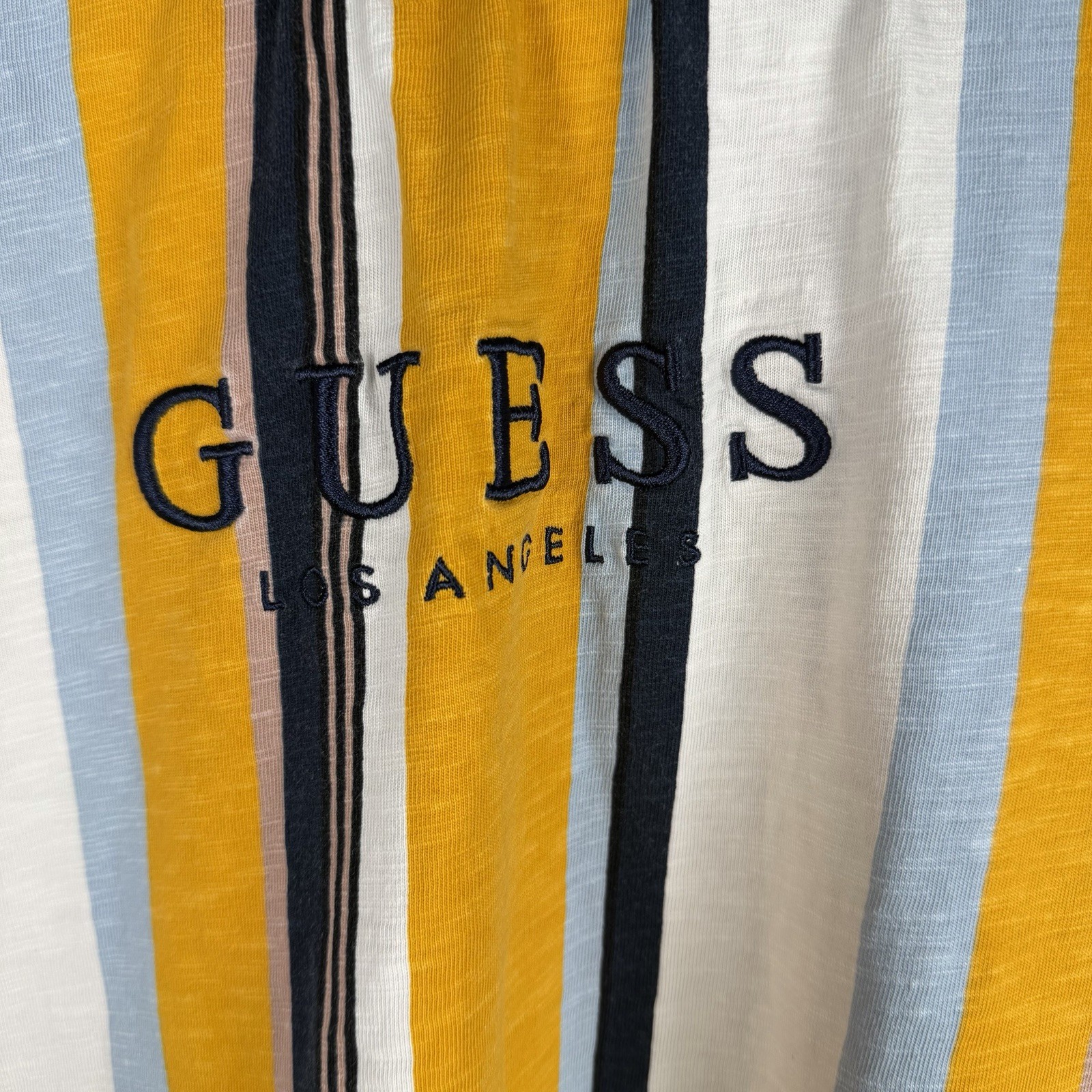 Vintage 90s Guess T Shirt Mens Medium Vertical Striped Multicolor Preppy Hole gallery