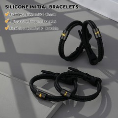 Metzm Adjustable Silicone Braided Rope Initial Bracelet for Men Women，Stainle…