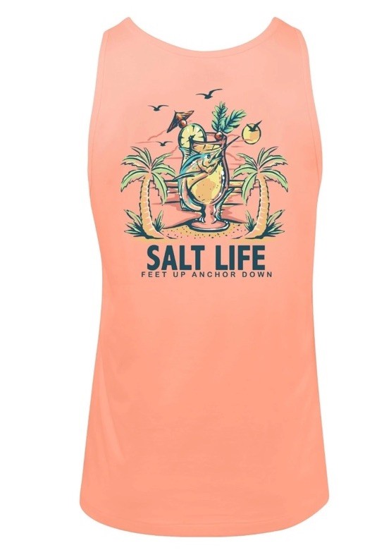 SALT LIFE Papaya Orange “DRINK IT UP” Tank Top Fish-Surf-Dive MENS XLARGE NWT