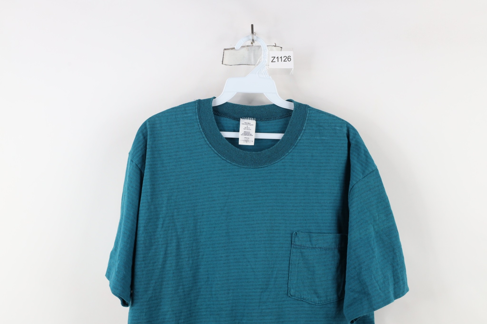 Vintage 90s Streetwear Mens Large Faded Blank Striped Pocket T-Shirt Cotton USA gallery