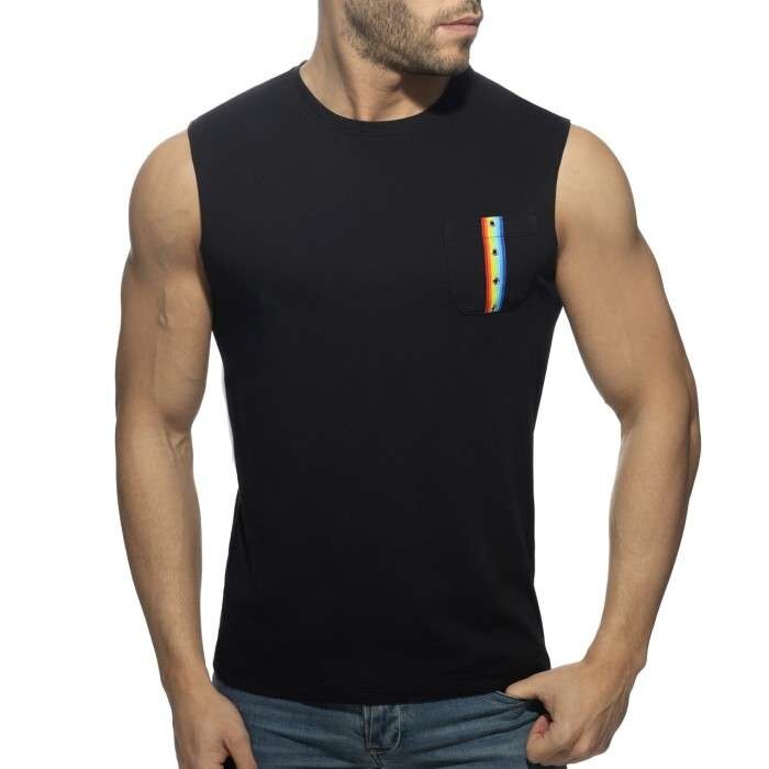 Addicted AD992 RAINBOW TAPE TANK TOP. Black - Size: Small gallery