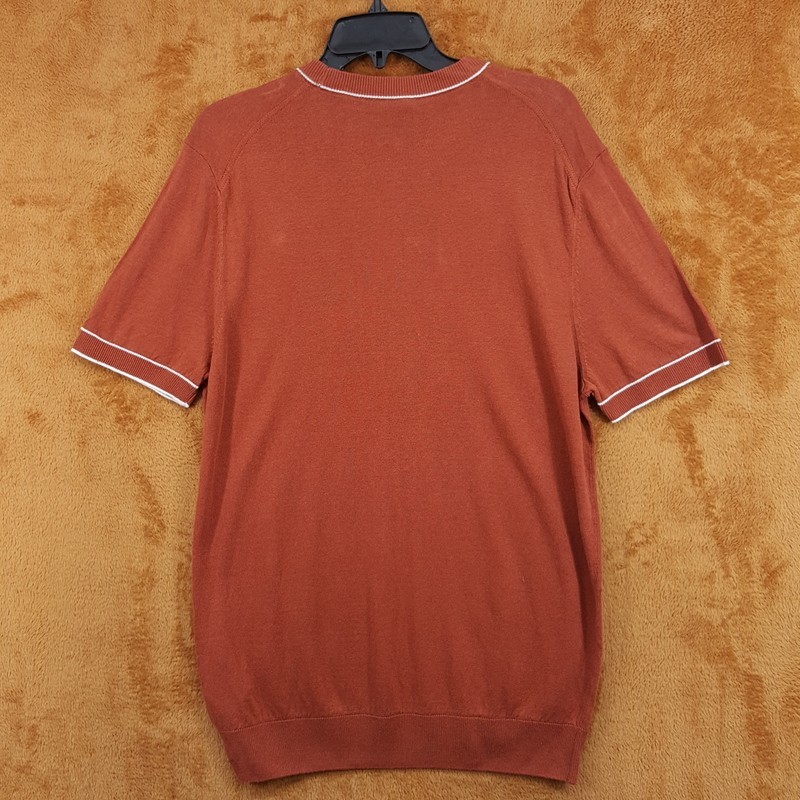 HUGO BOSS Shirt Mens Large Burnt Orange Pullover Crew Linen Knit JIOVANOTTO $198 gallery