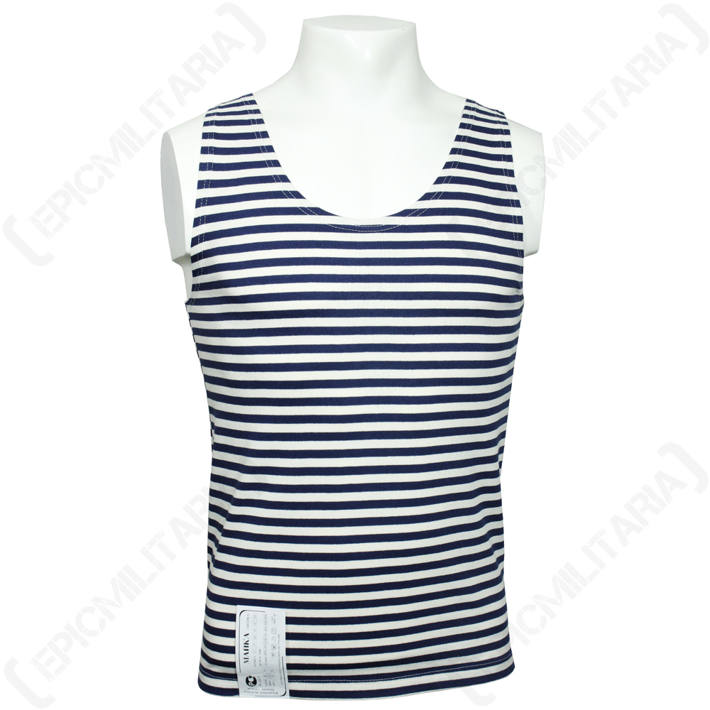 Genuine Russian Navy Vest Telnyashka – 100% Cotton Blue Striped Tank Top New