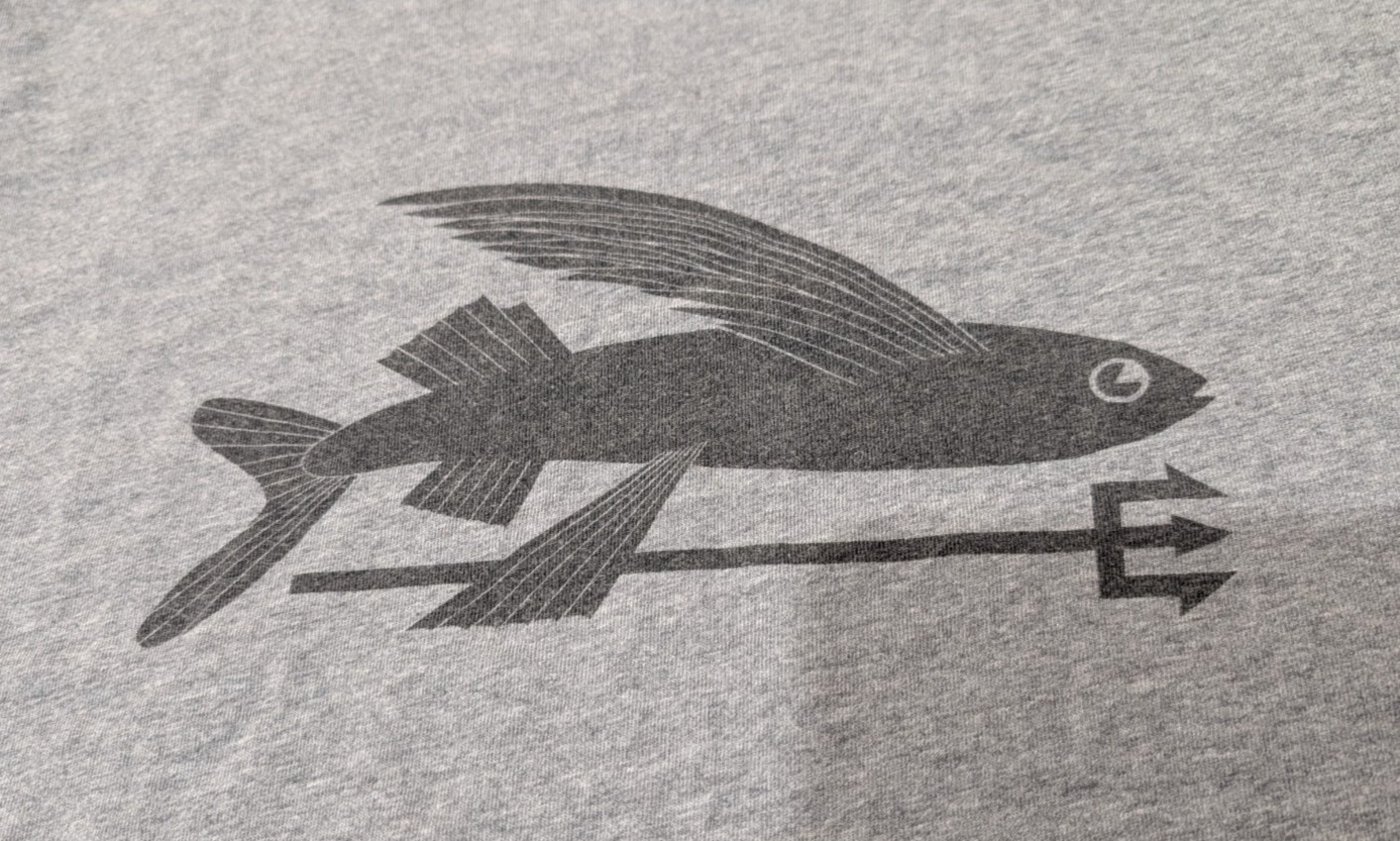 Patagonia Flying Fish Organic Grey Short Sleeve T-Shirt Men's Slim Fit Large gallery