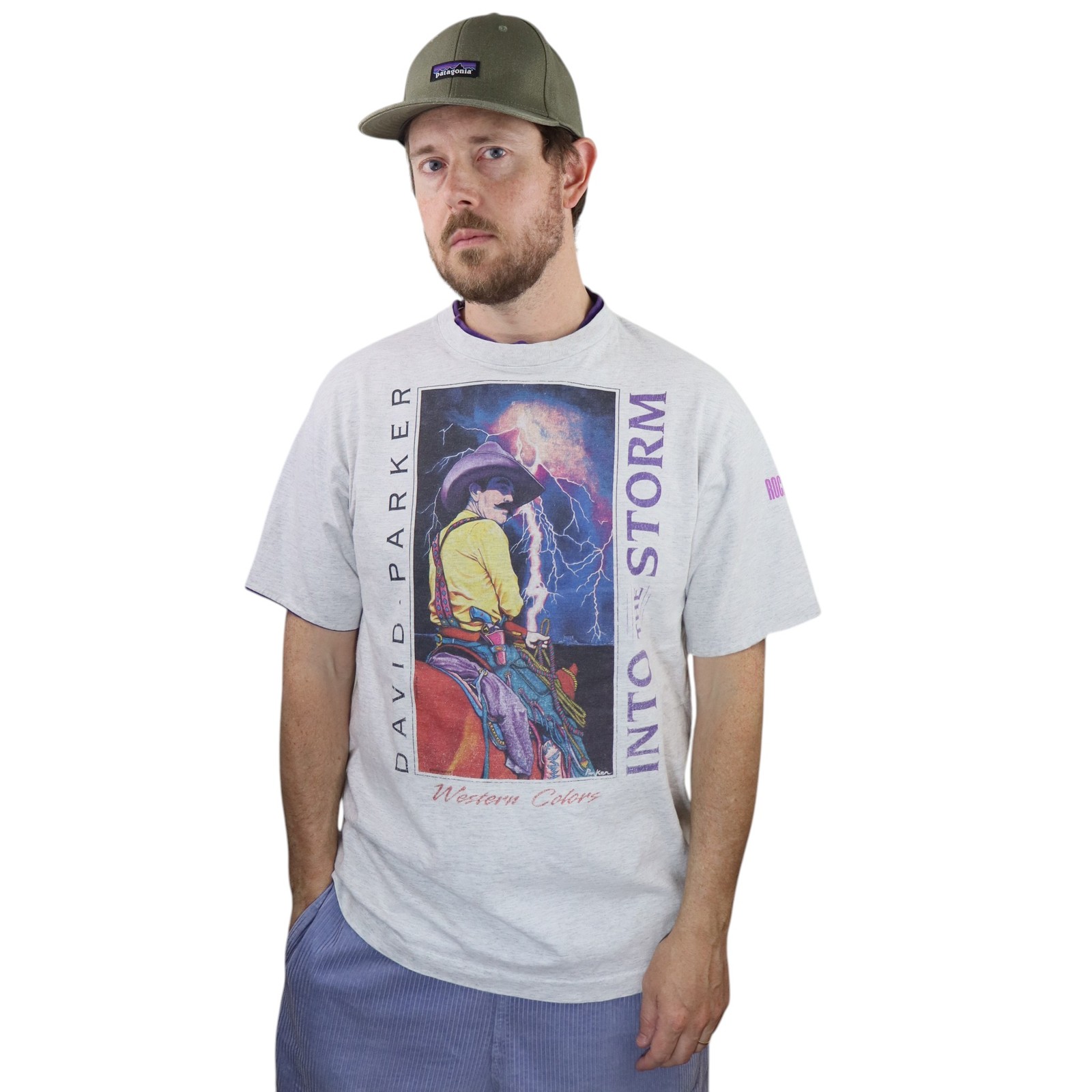 Vintage 90s David Parker Into The Storm T Shirt Mens XL/L Western Art Ringer Tee gallery