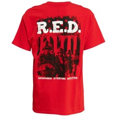 “R.E.D. Remember Everyone Deployed” Men’s Graphic Print T-Shirt in Red, Medium