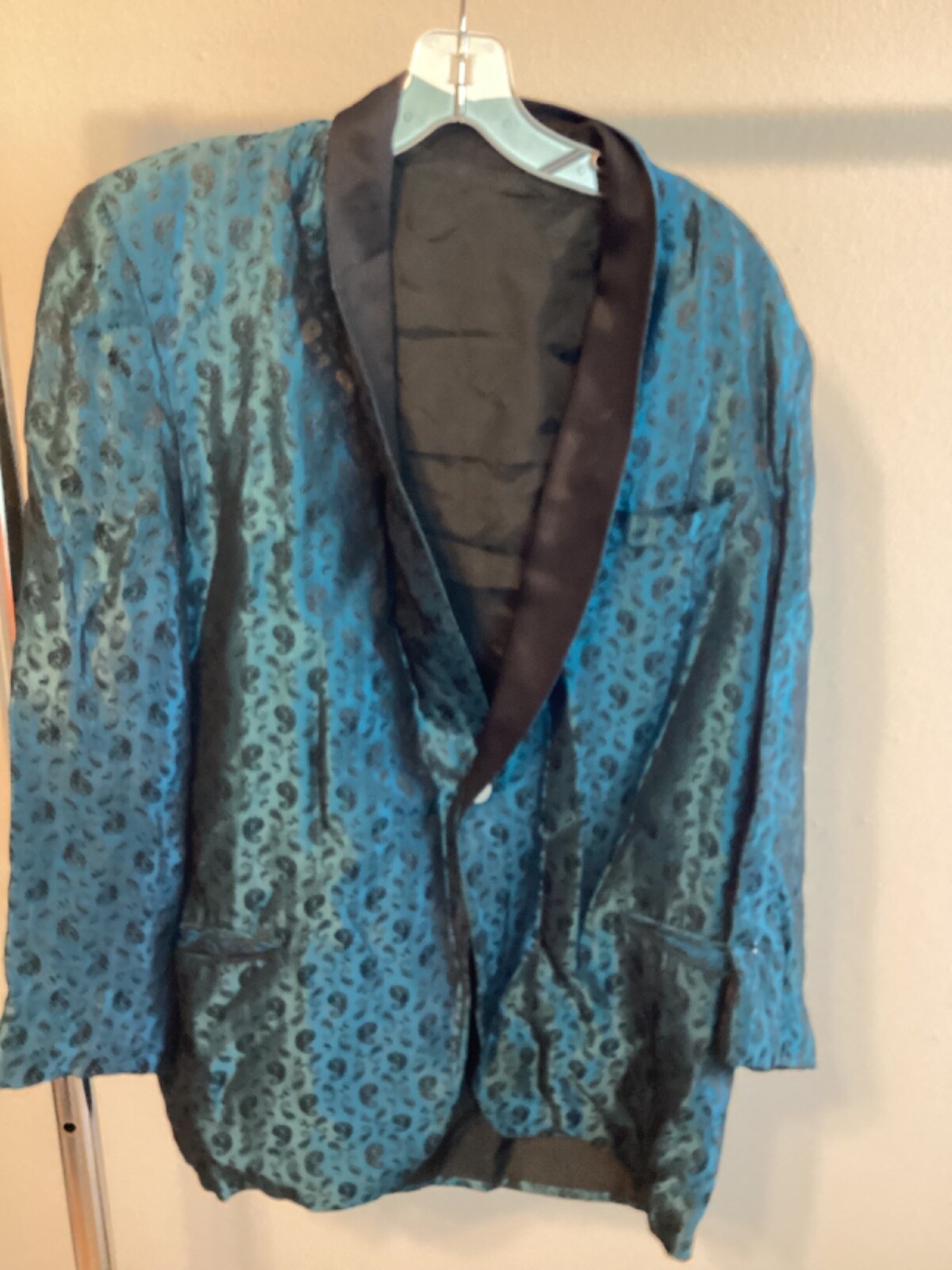 60s Vintage Men's Silk Brocade Blue Black Tux Dinner Jacket Size 42 MOD Atomic gallery