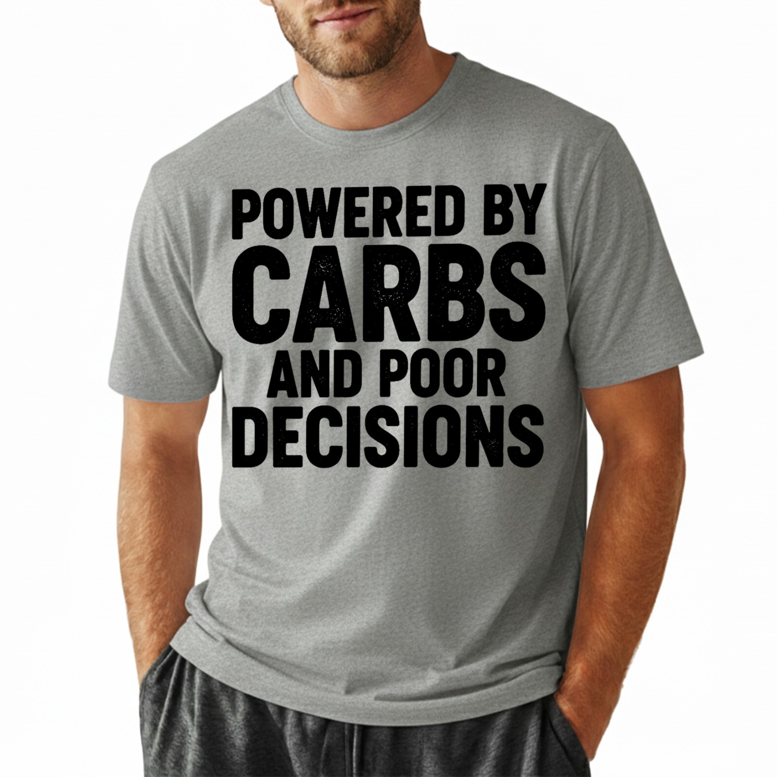 Funny Food T-Shirt Powered By Carbs & Poor Decisions Fast Food Sarcastic Tee gallery