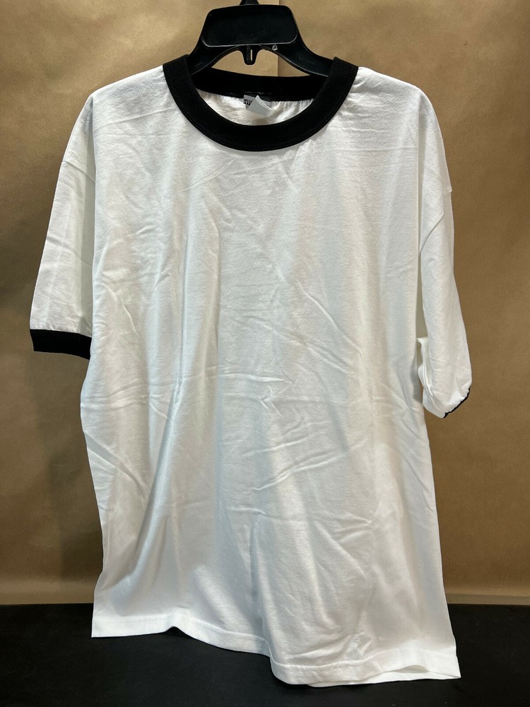 BLANK IMPACT Merchandising White & Black Ringer T-Shirt Size XL NOS