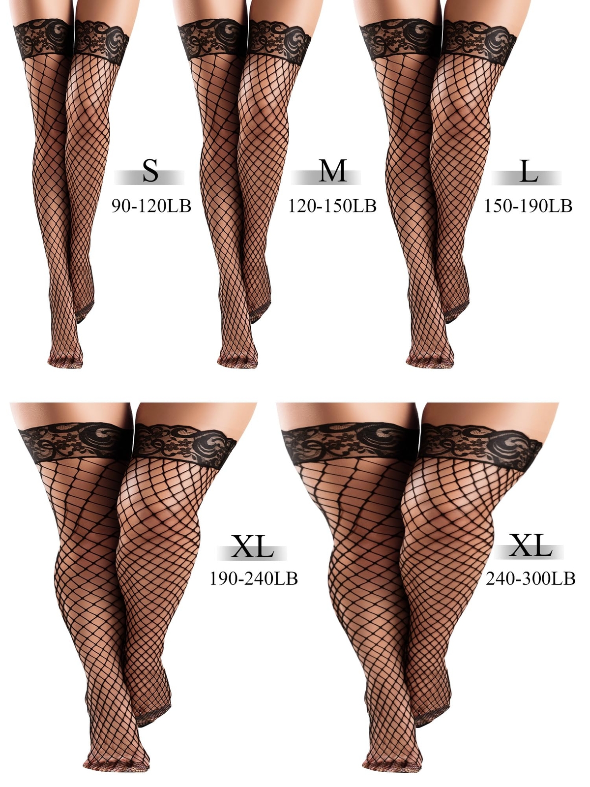 4 Pairs Fishnet Thigh High Stocking Silicone Lace Top Sheer Over Knee Stockings gallery