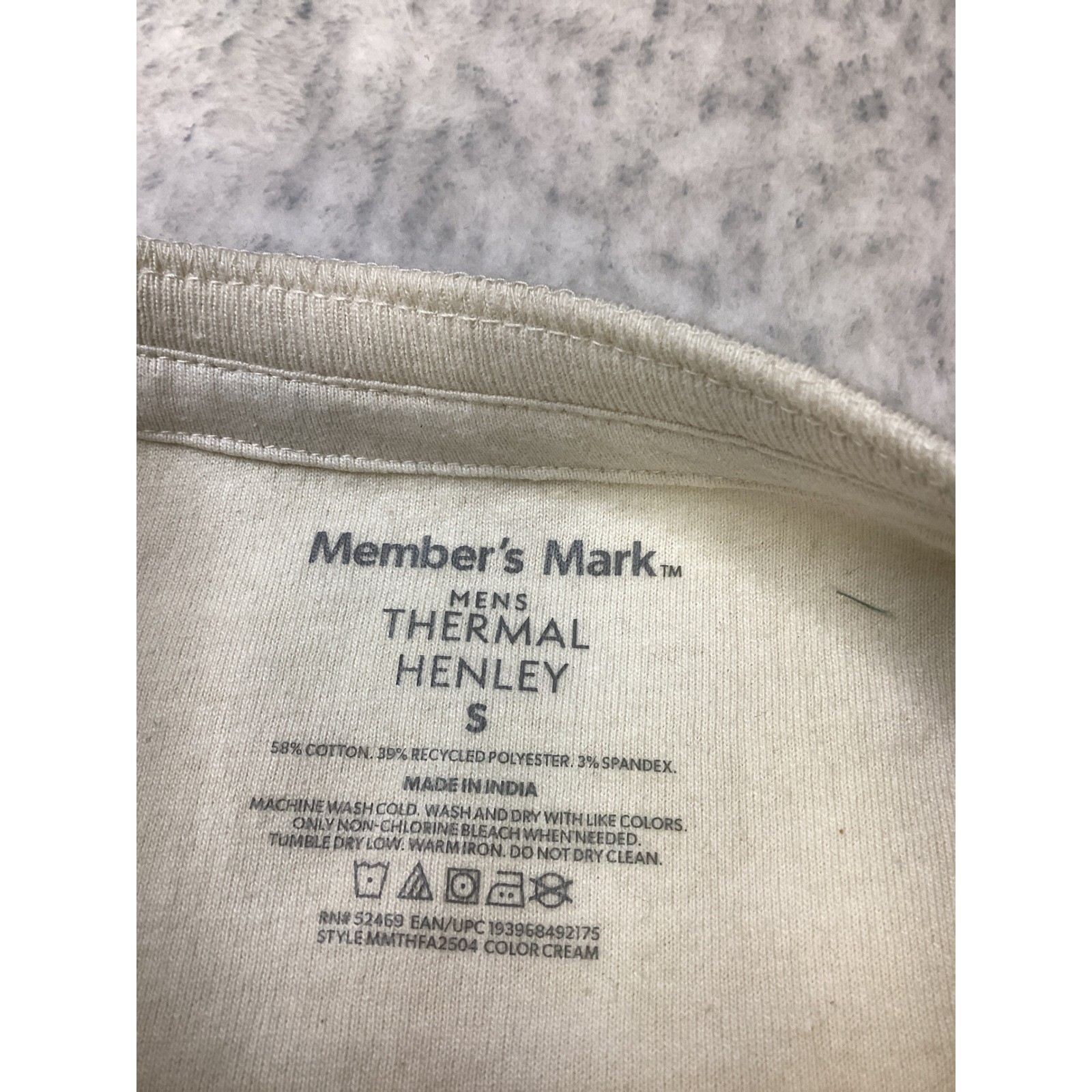 Members Mark Mens Thermal Henley Cream Waffle Knit Long Sleeve Shirt Size S NWT. gallery