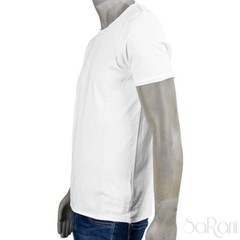 Men’s Basic White 100% Cotton Solid Color Short Sleeve Crew Neck T-Shirt SARANI
